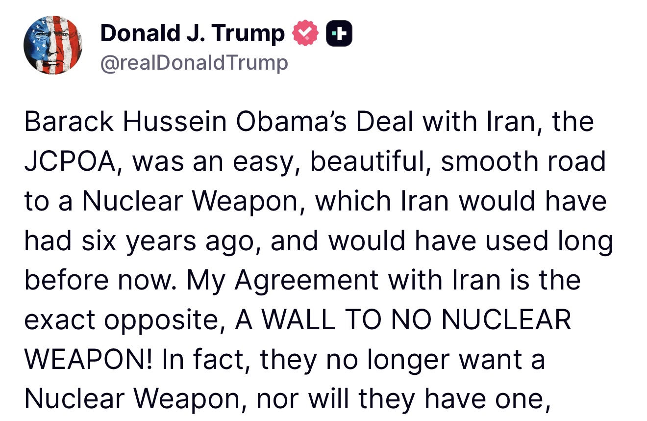 Trump unequivocally tells anybody with a functioning Brain that he may resort to the Nuclear Alternative against Iran